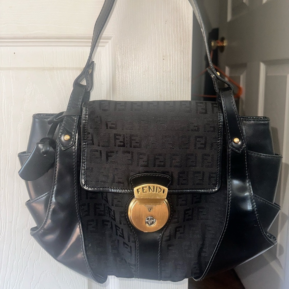Fendi Black Shoulder Bag with Gold Accents